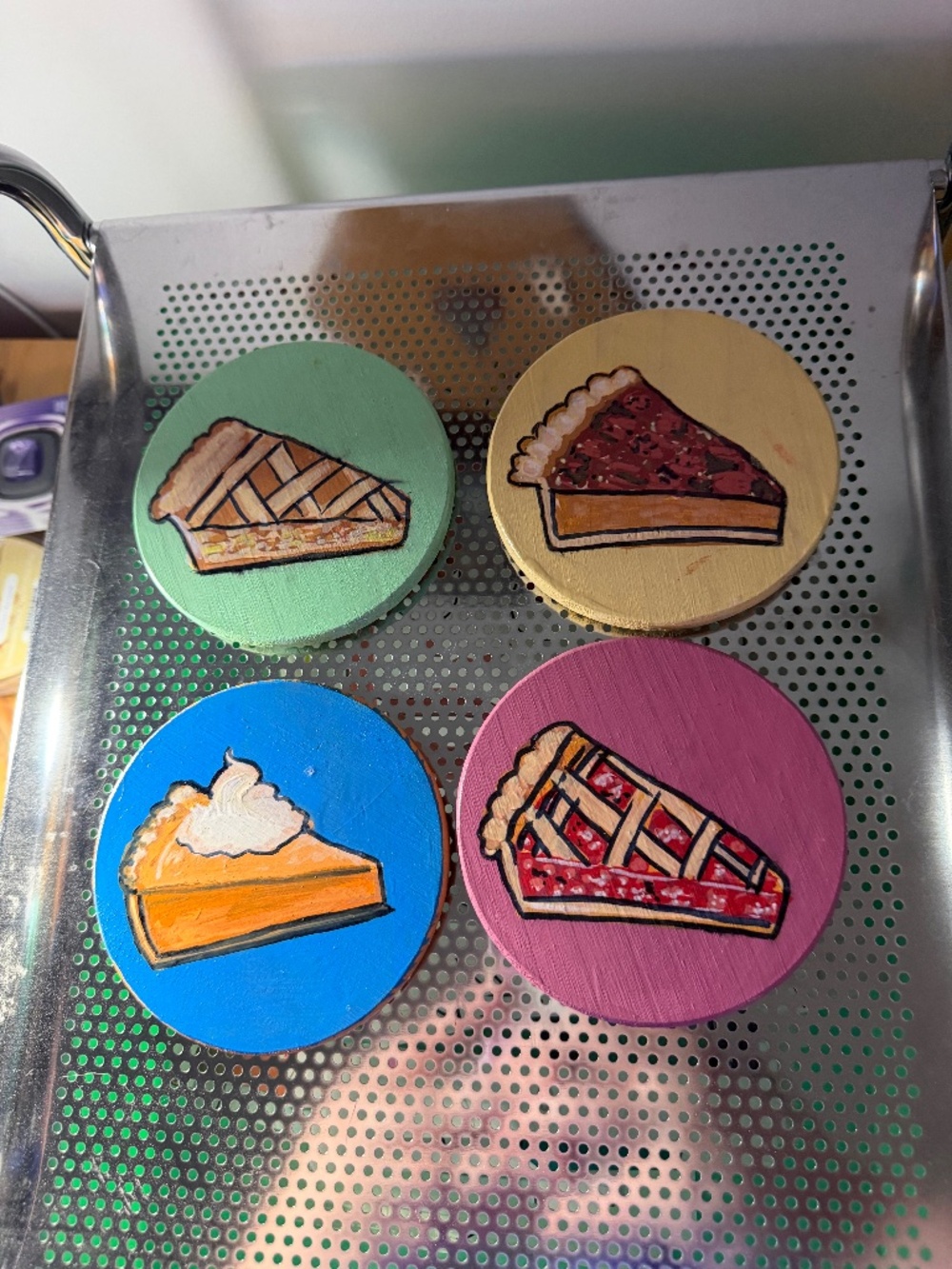 Custom hand painted fall pie coaster set
